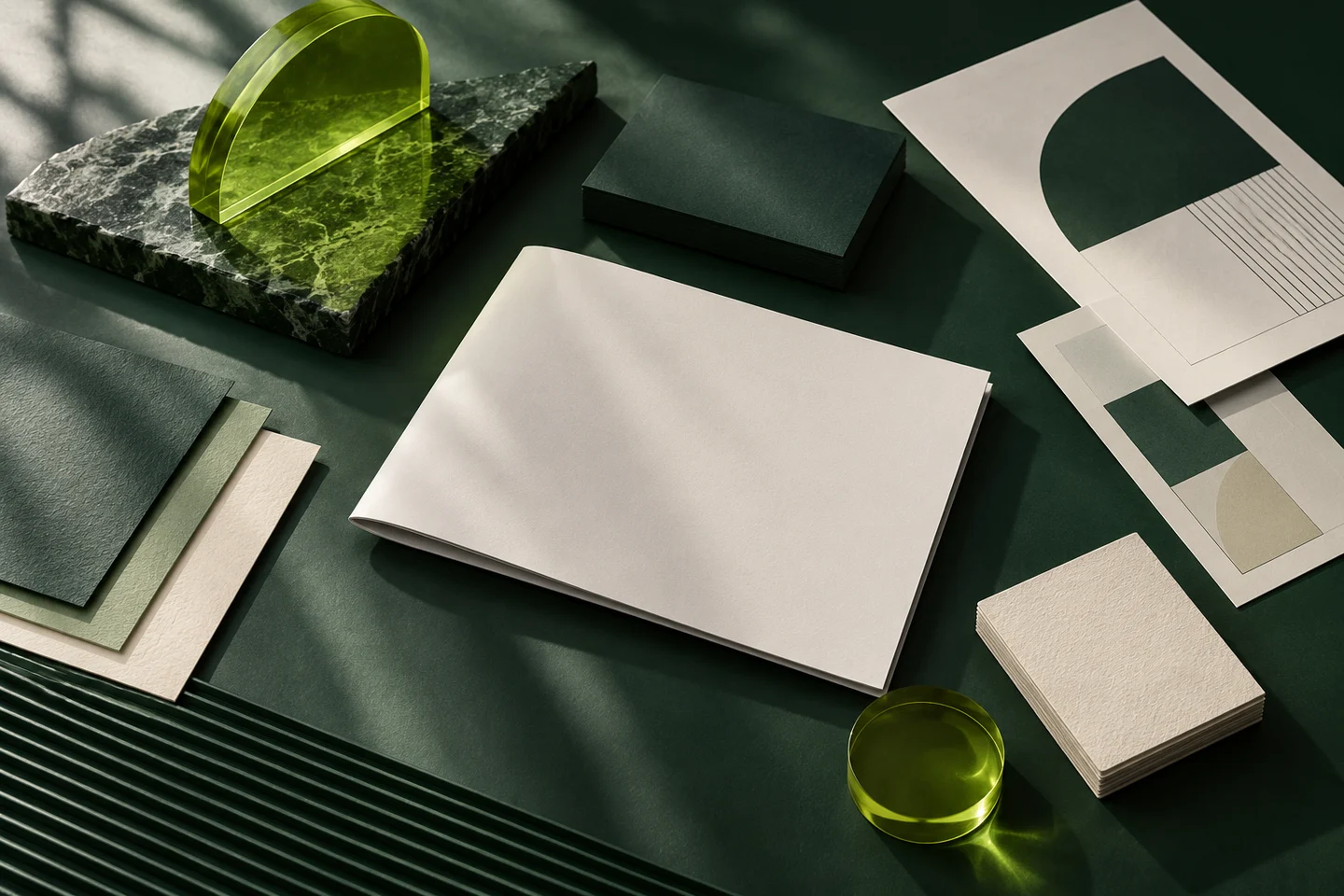 Detalle de materiales gráficos y papelería, imagen ilustrativa.